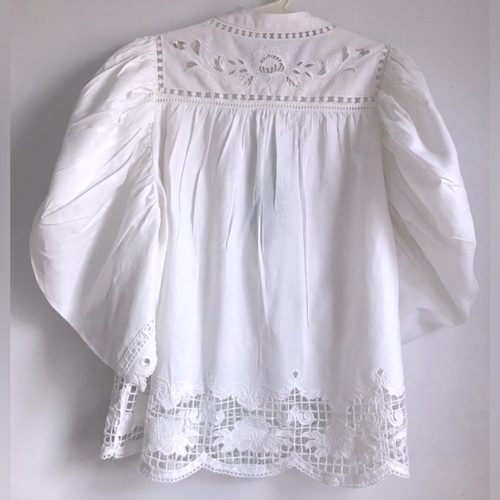 FARM Rio Romantic Richelieu Puffed Sleeve Blouse - Picture 9 of 16